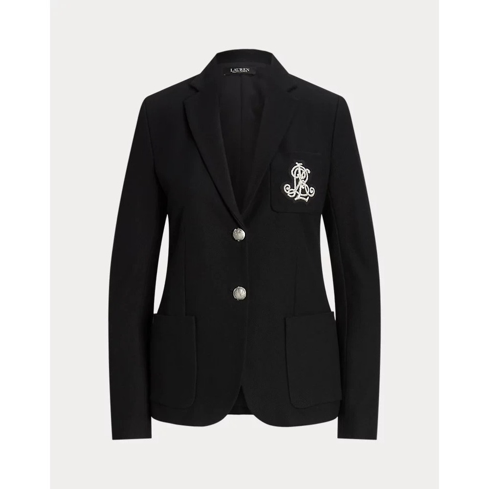 Lauren Ralph Lauren Women's Bullion Jacquard Blazer Navy Silver Button Size M - Picture 2 of 13